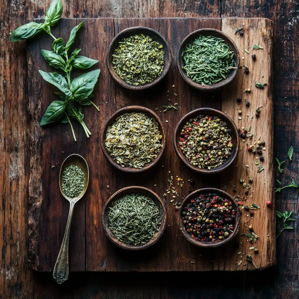 Calories in Italian seasoning on a rustic herb board