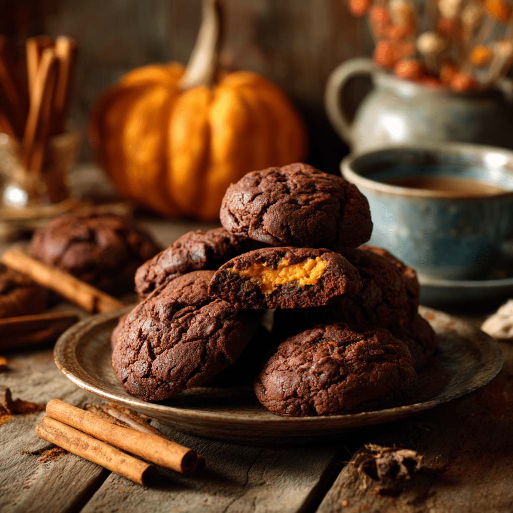 Chocolate Cookies with Creamy Pumpkin Filling