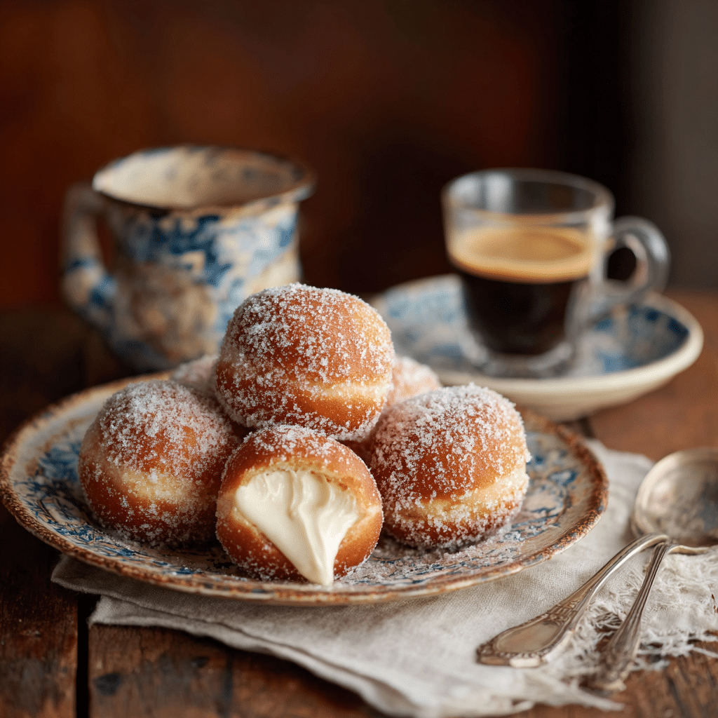 Delicious Bomboloni alla Crema on breakfast table