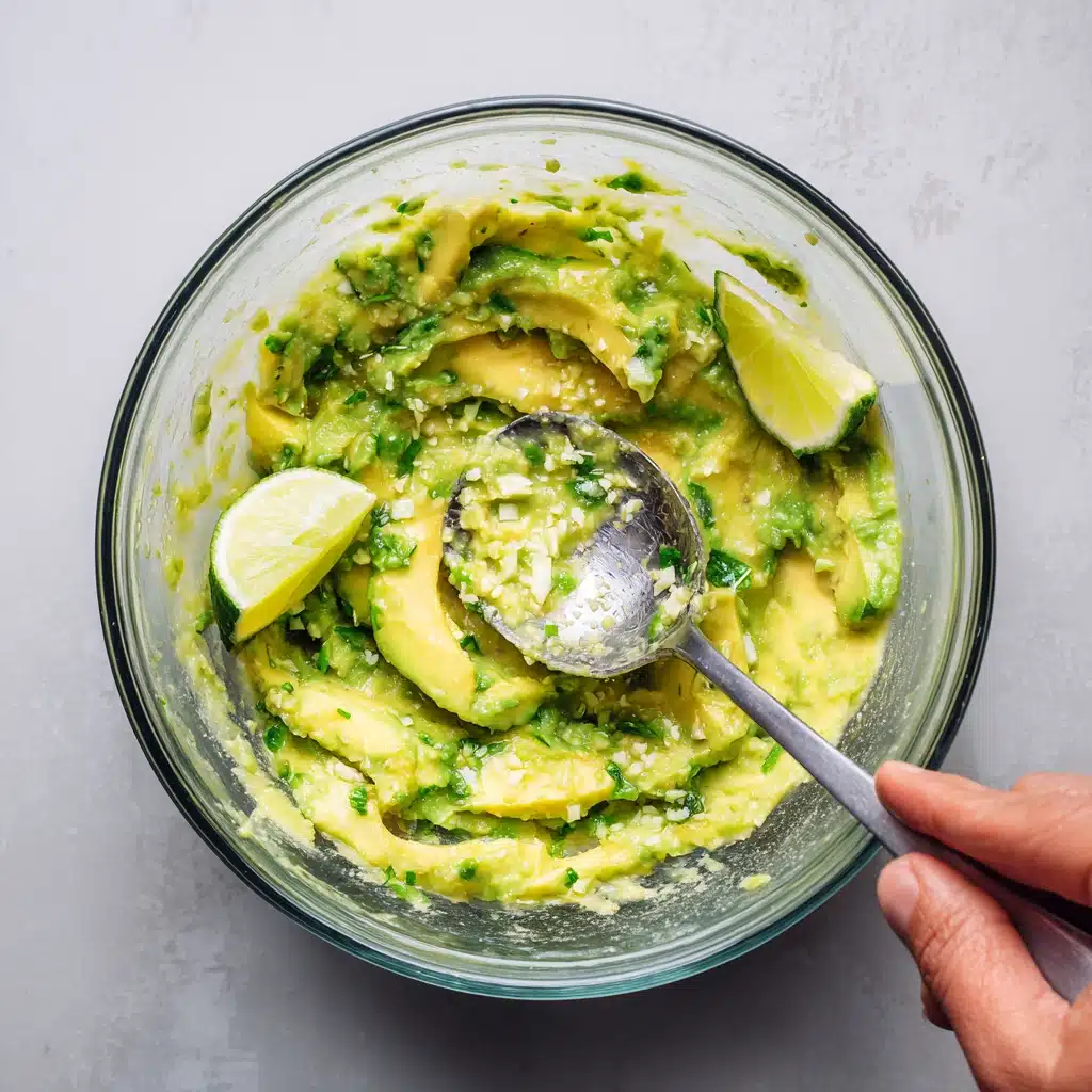 Mixing garlic and lime into mashed avocado