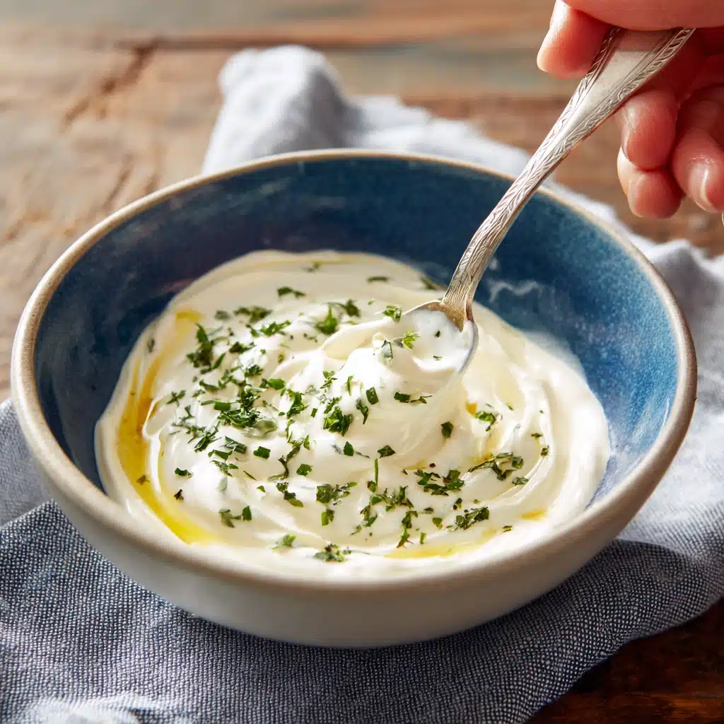 Mixing creamy dressing for canned chicken salad