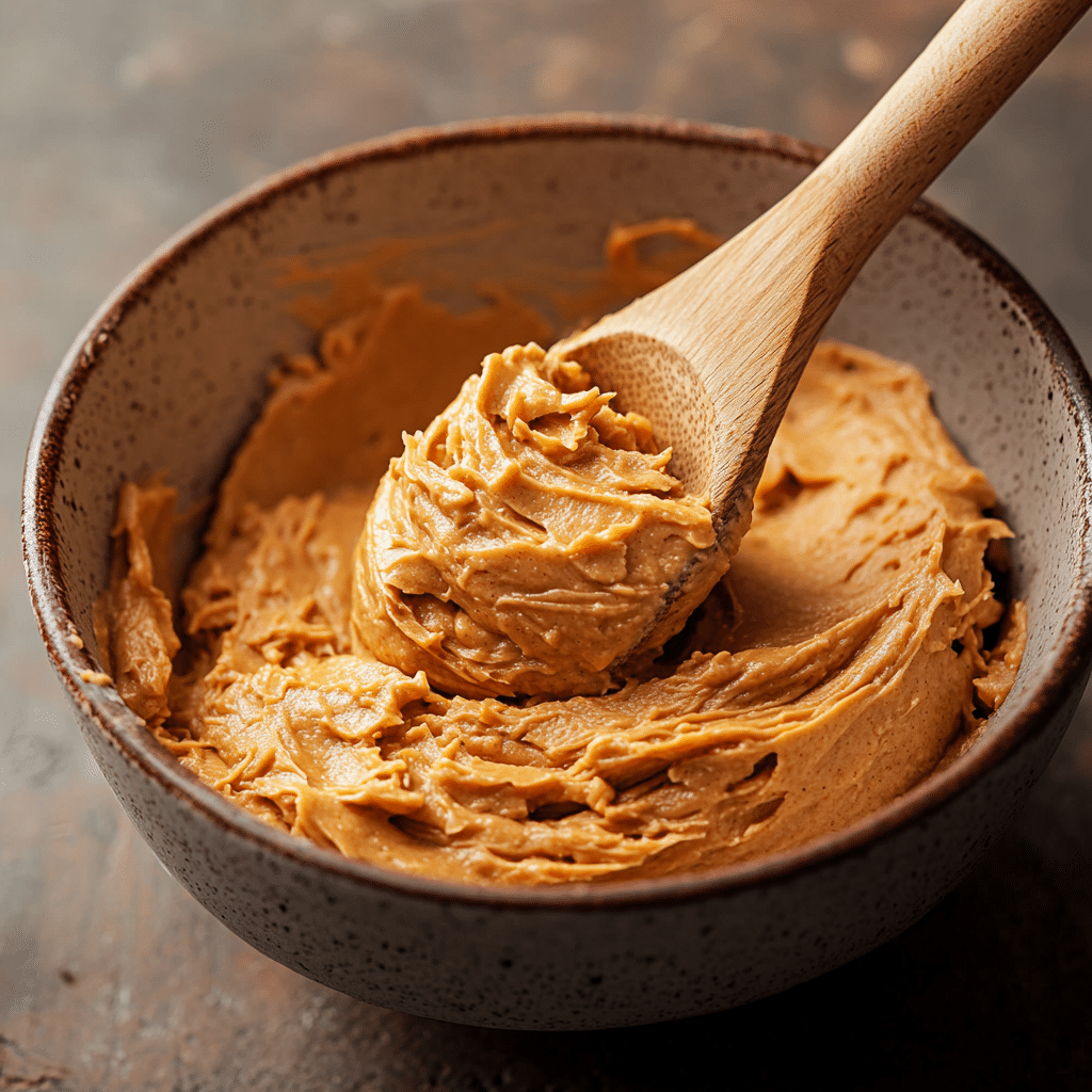 Peanut butter cookie dough being mixed