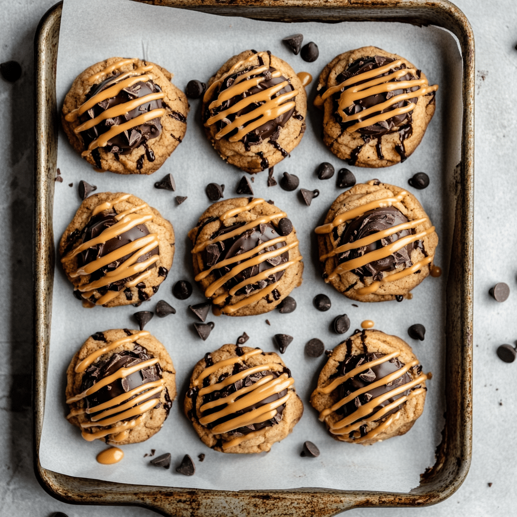 Peanut Butter Truffle Cookies with Caramel Drizzle
