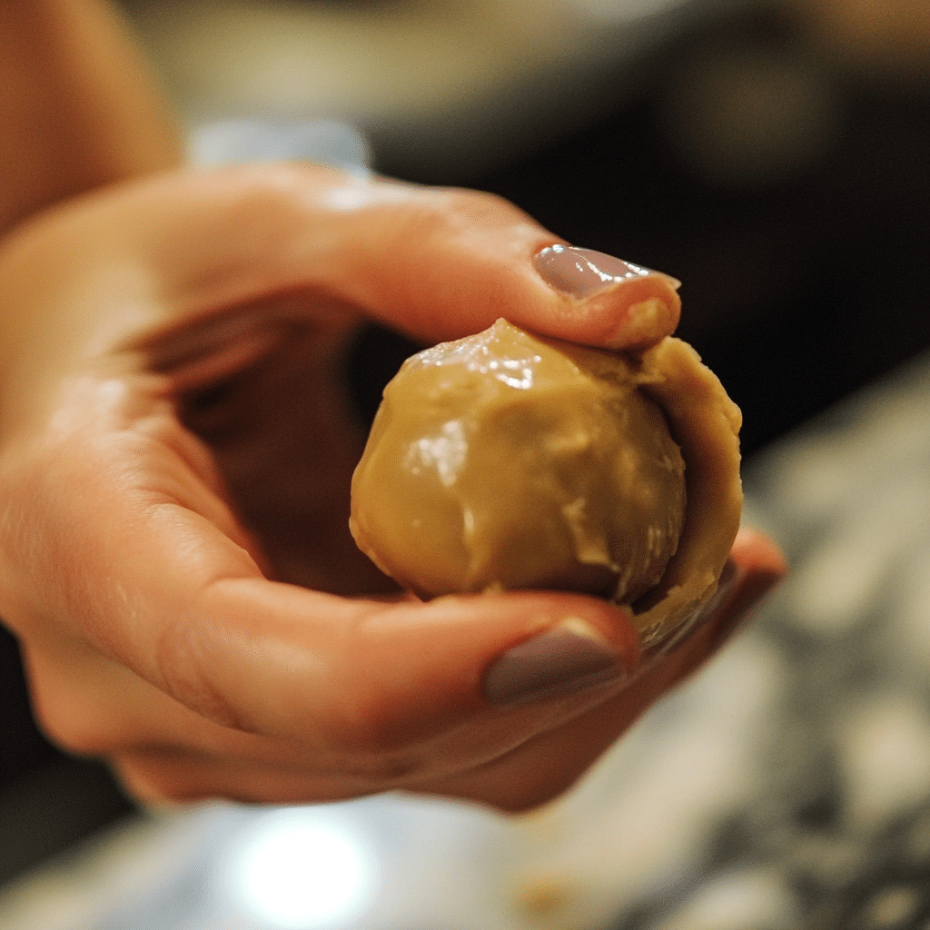 Assembling peanut butter truffle cookies