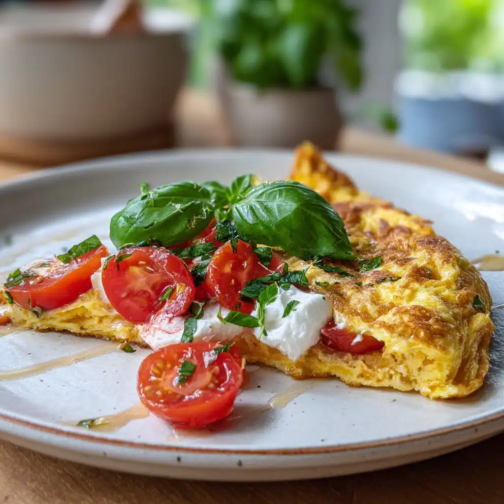 Tomato and burrata omelette with basil garnish