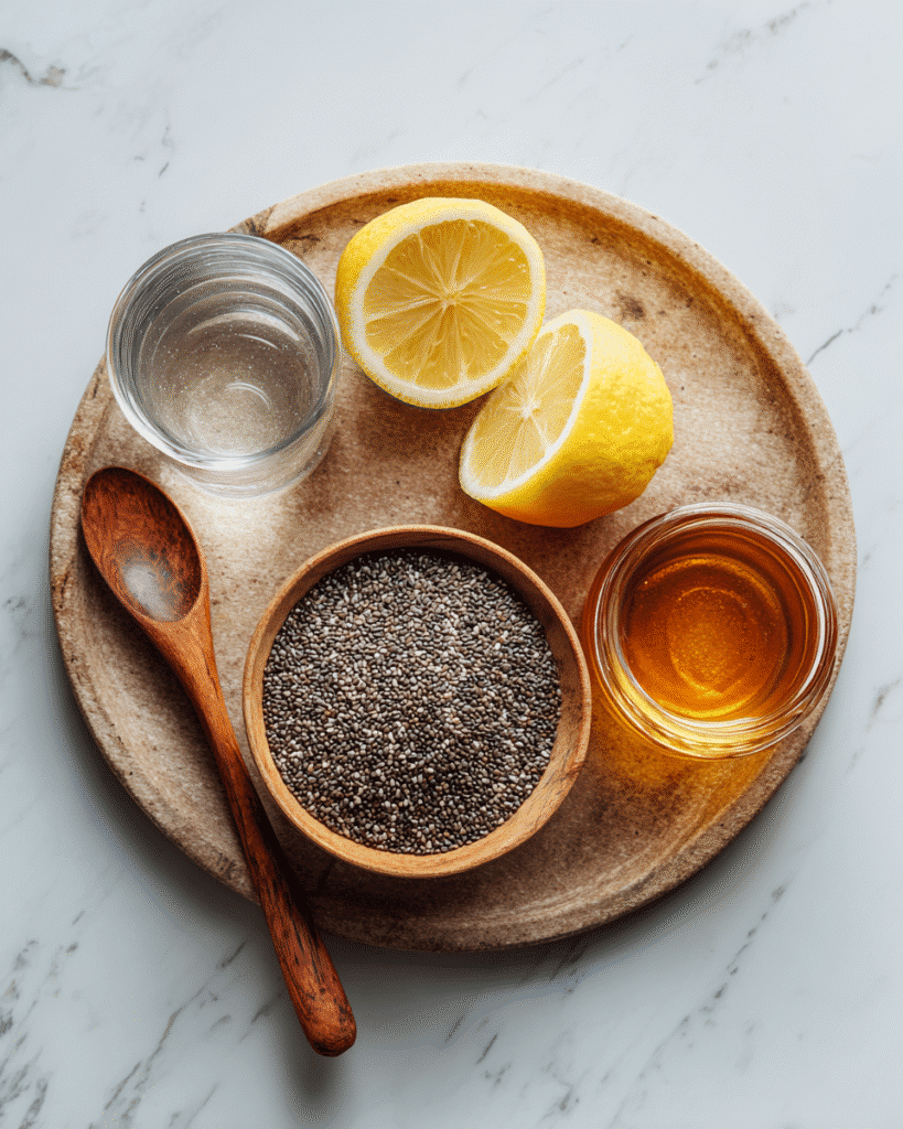 Chia, lemon, honey for healthy drink