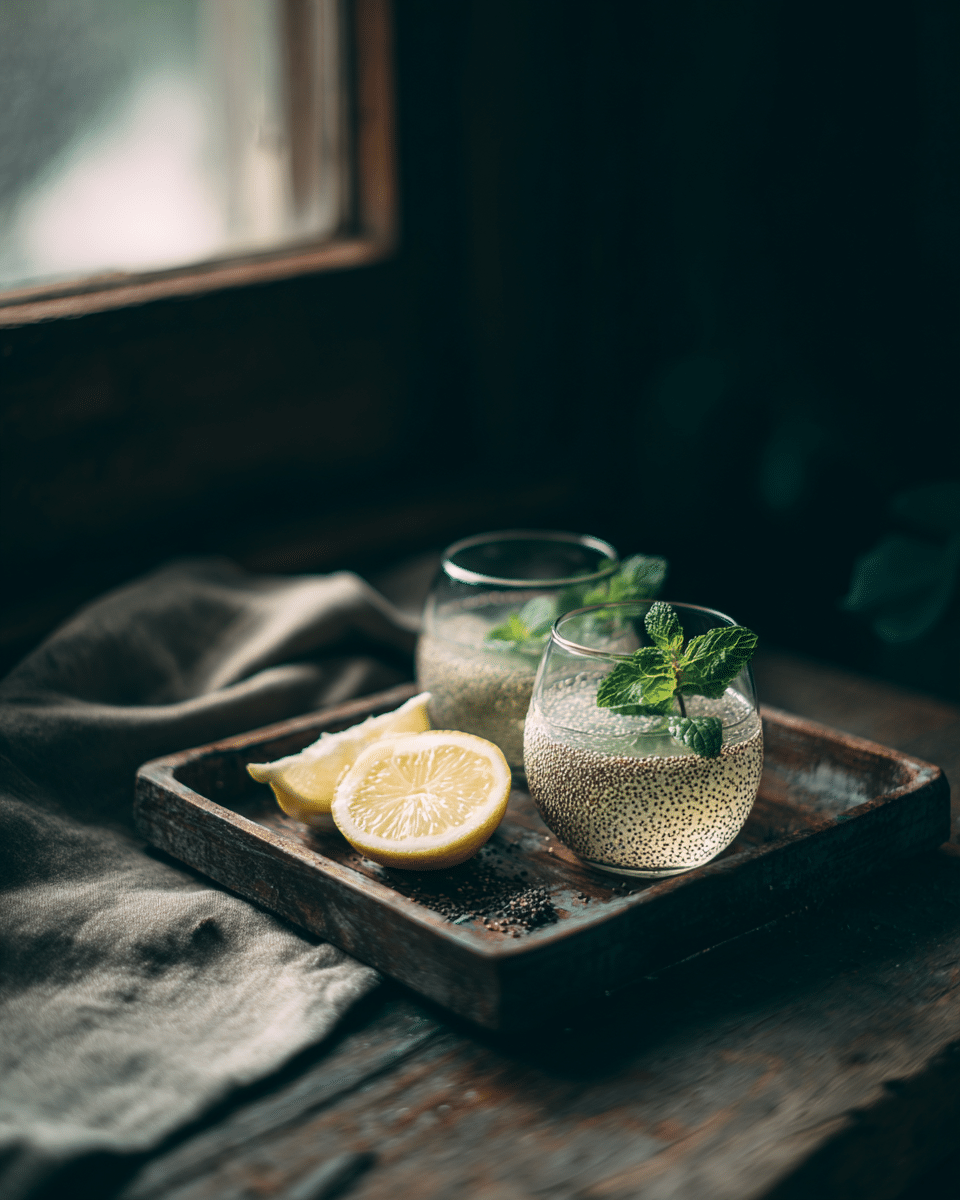 Chia drink with lemon and mint