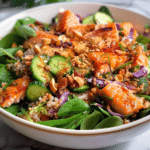 Crispy Rice Salmon Salad with Peanut Dressing